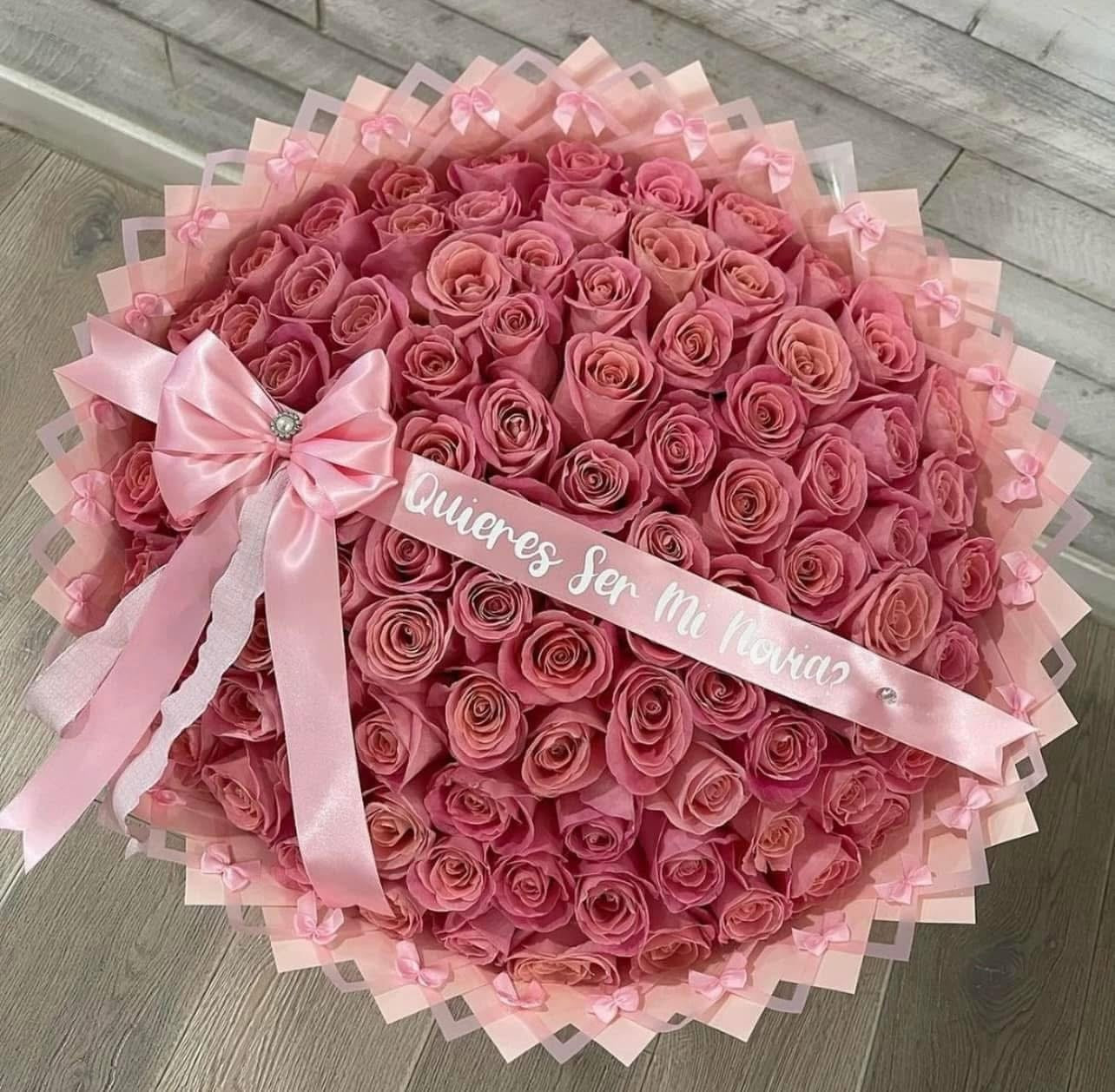 Luxury oversized pink rose bouquet wrapped in blush paper – Granada Floral