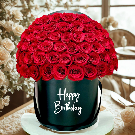 Luxury Birthday Flower Box San Diego | 50–100 Premium Roses in Black Hatbox – Granada Floral