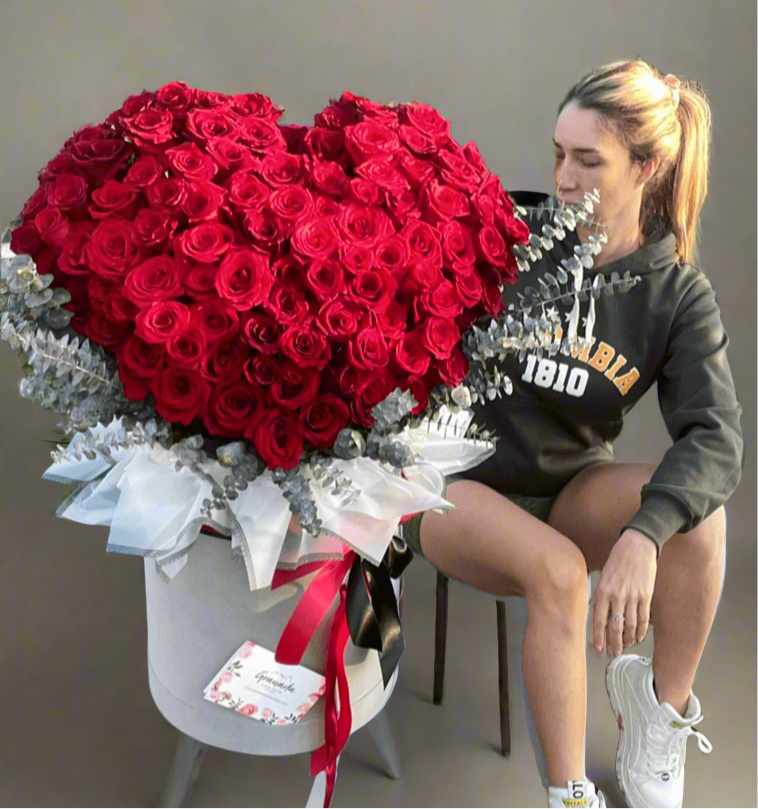Cylinder Large Signature Red Heart Rose Box
