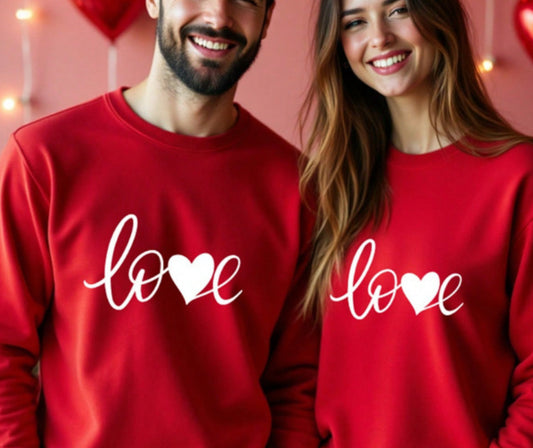 Matching Couple Sweatshirts with Initial Heart and Date Custom fall in love