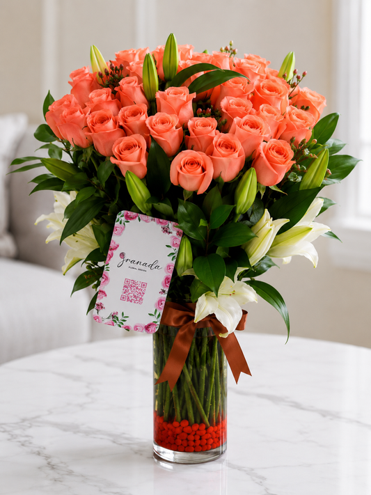 Lilys and roses in vase