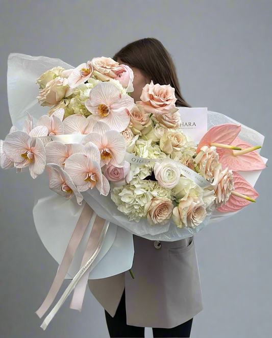 Luxury Pink Orchid & Seasonal Flower Bouquet – Elegant Fresh Arrangement