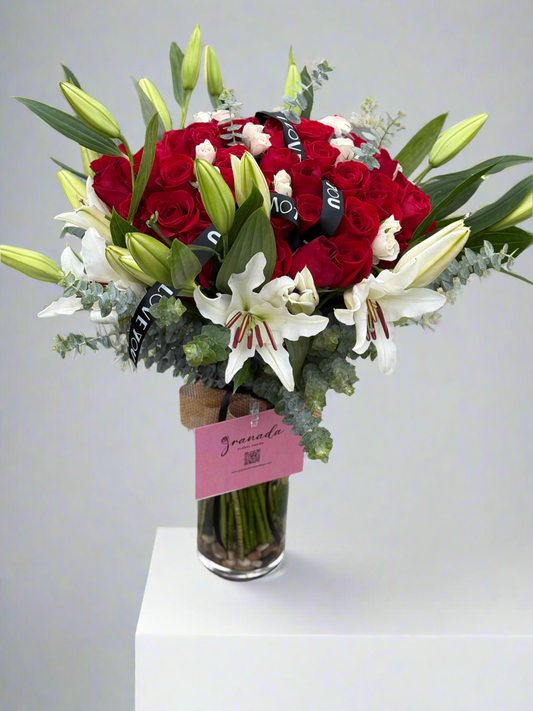 Lilys and roses in vase