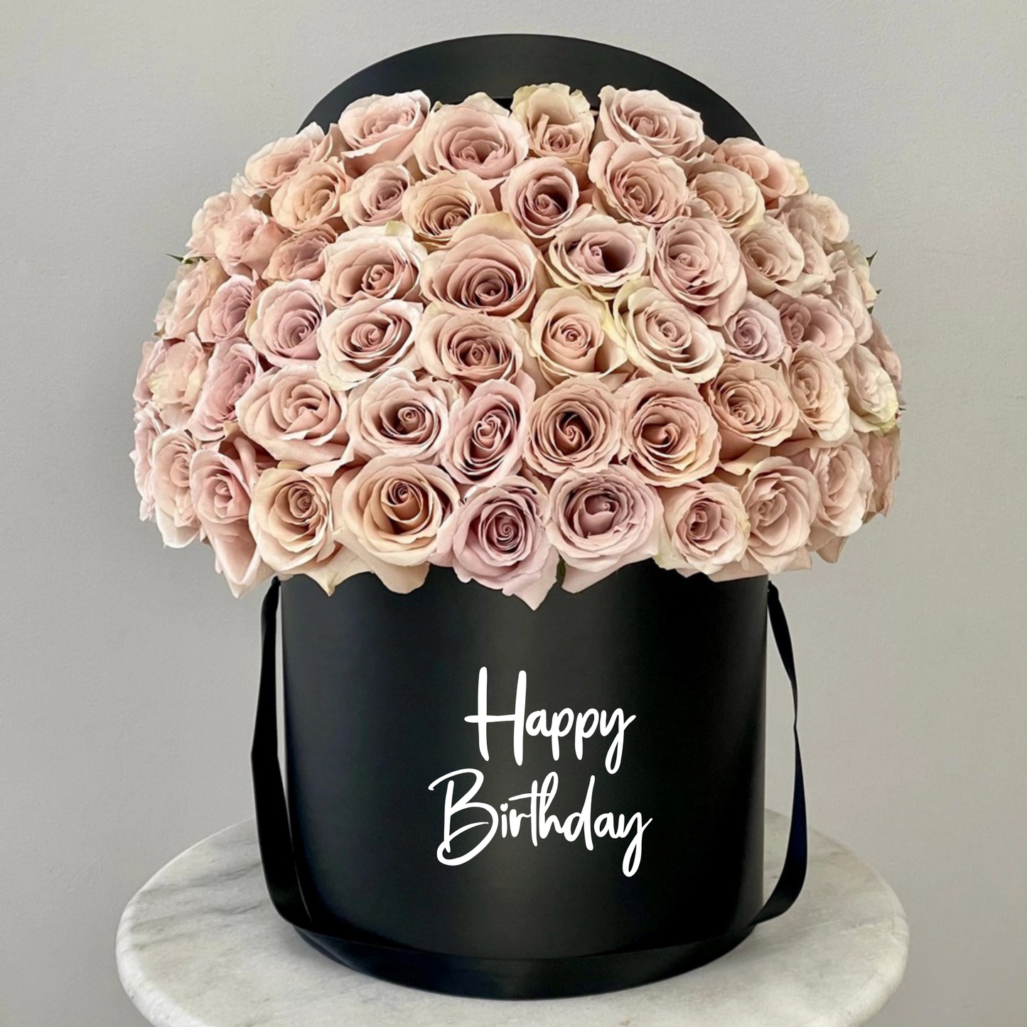 Luxury Birthday Flower Box – 100+ Blush Roses in Black Hatbox | Same-Day Delivery San Diego