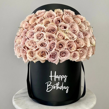 Luxury Birthday Flower Box – 100+ Blush Roses in Black Hatbox | Same-Day Delivery San Diego