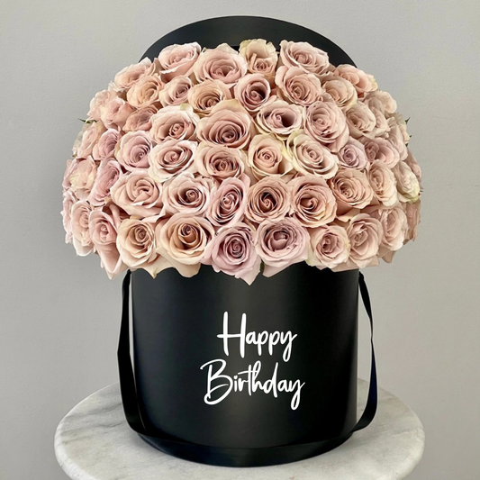 Luxury Birthday Flower Box – 100+ Blush Roses in Black Hatbox | Same-Day Delivery San Diego