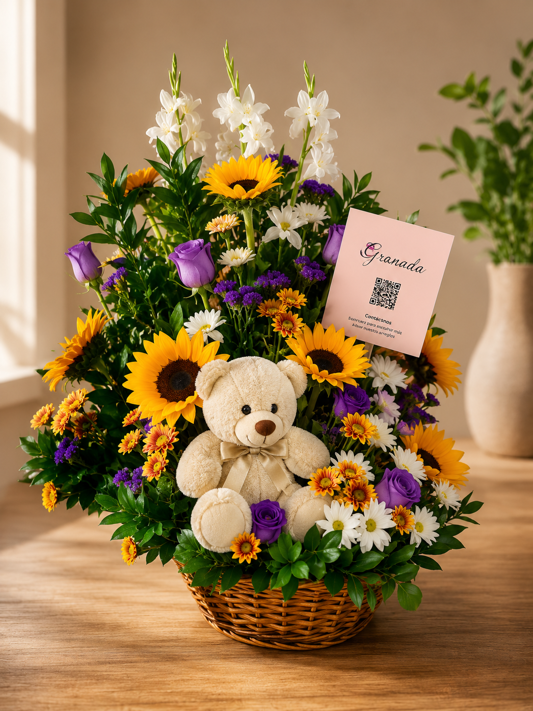 Luxury Flower Basket with Teddy Bear