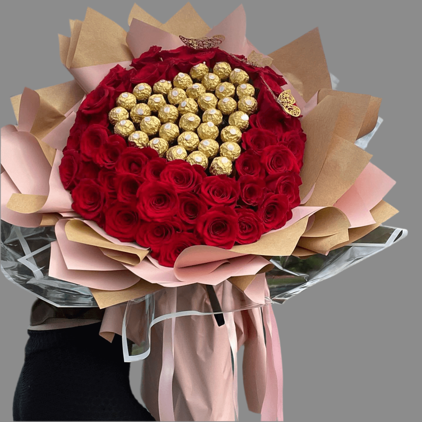 Custom Red chocolates hand tied bouquet
