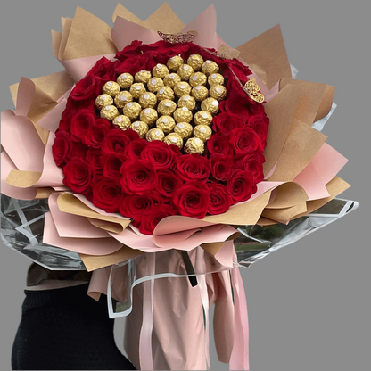 Custom Red chocolates hand tied bouquet