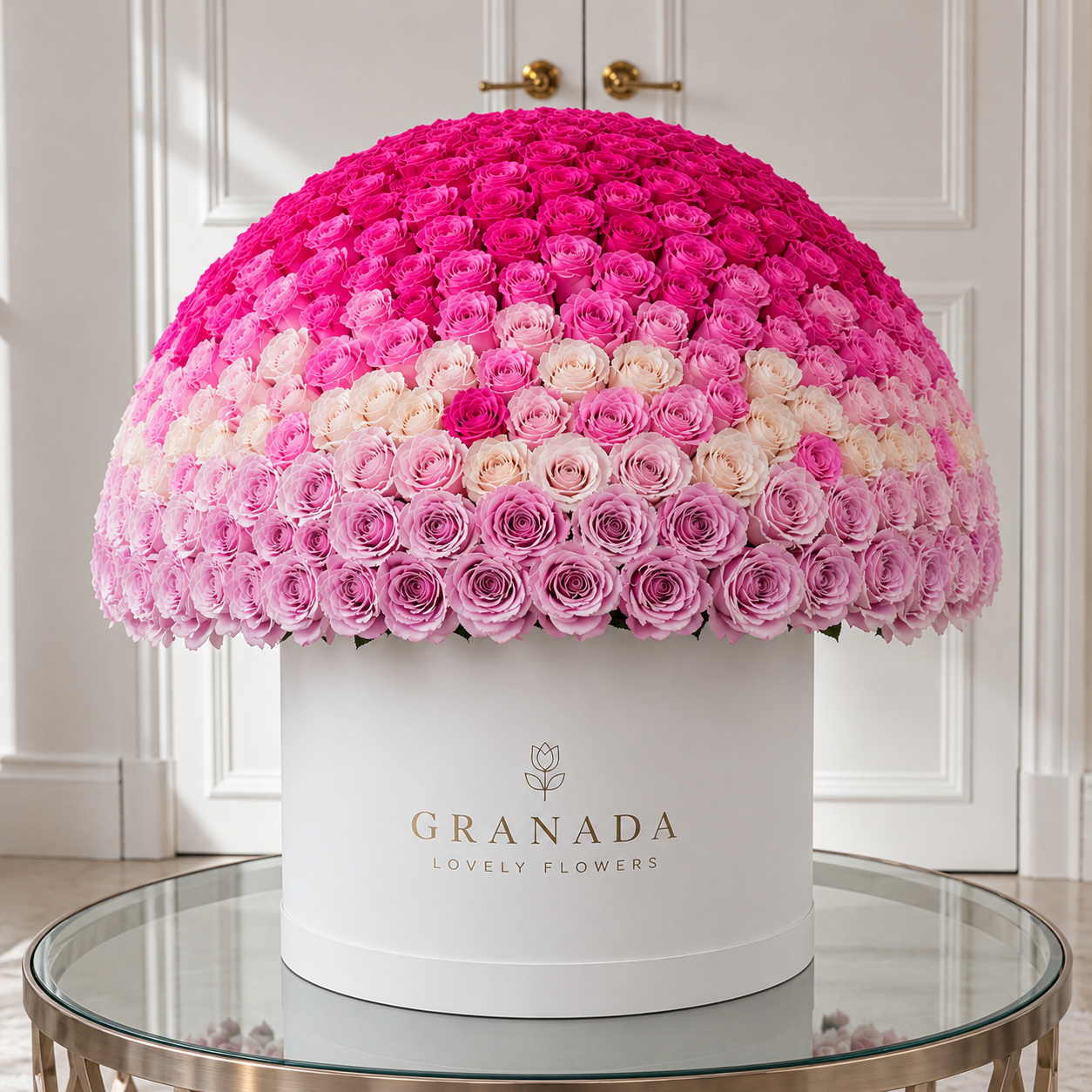 Ombré Rose Dome Box San Diego | 200+ Roses in Signature White Hatbox – Granada Floral