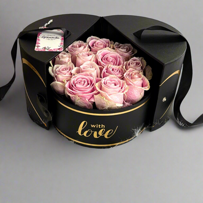 Luxury "With Love" Black Floral Box with Pink Roses - Granada Floral