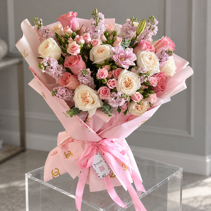 Blush Romance | Pink & Ivory Rose Bouquet