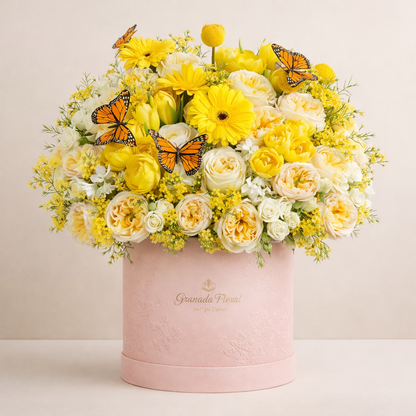 Luxury Yellow Flower Box – Spring Birthday Roses Arrangement | Same Day Delivery San Diego