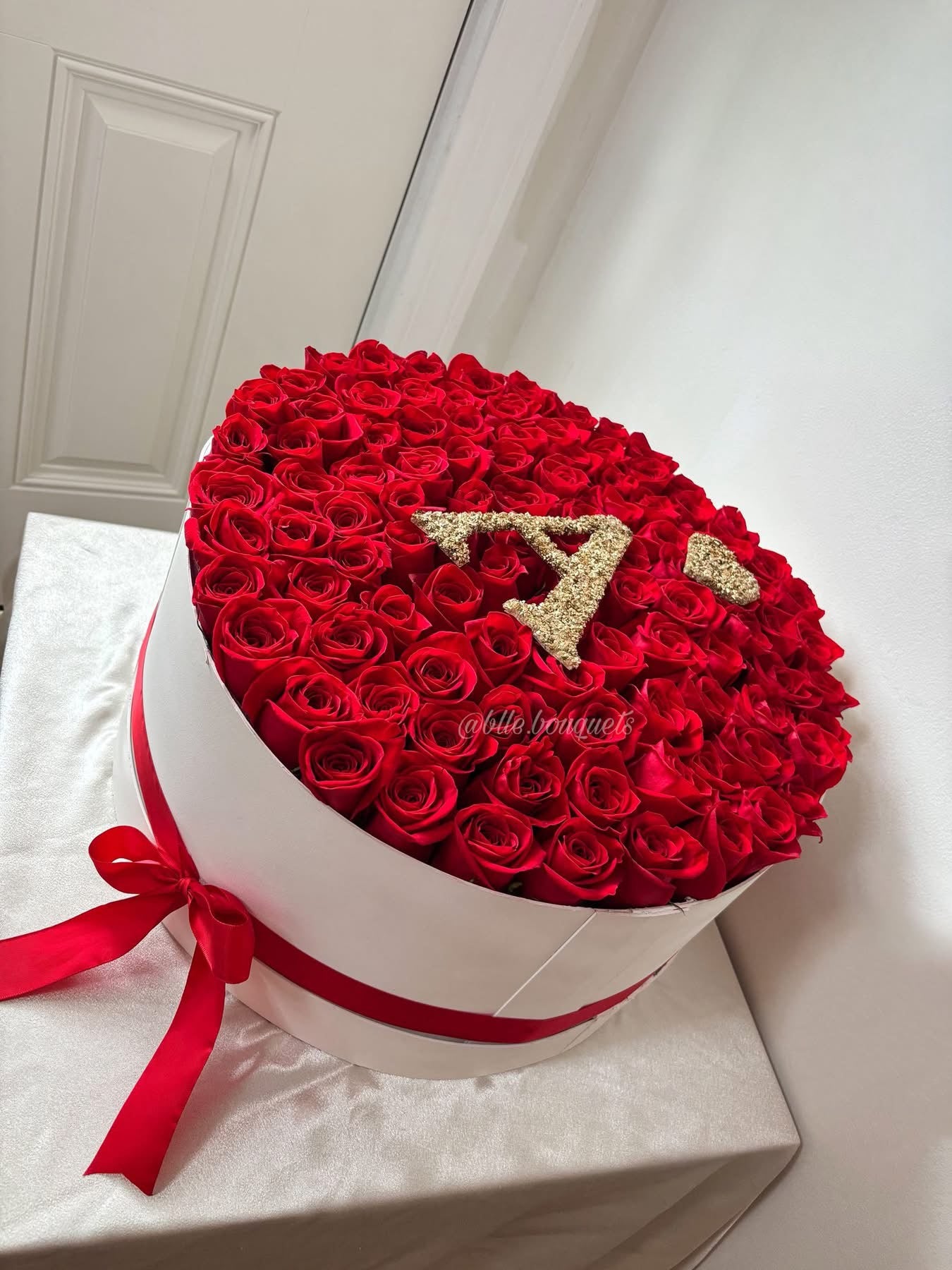 Luxury Red Rose Box – Heart Arrangement & Personalized Initials | Romantic Gift by Granada Floral San Diego