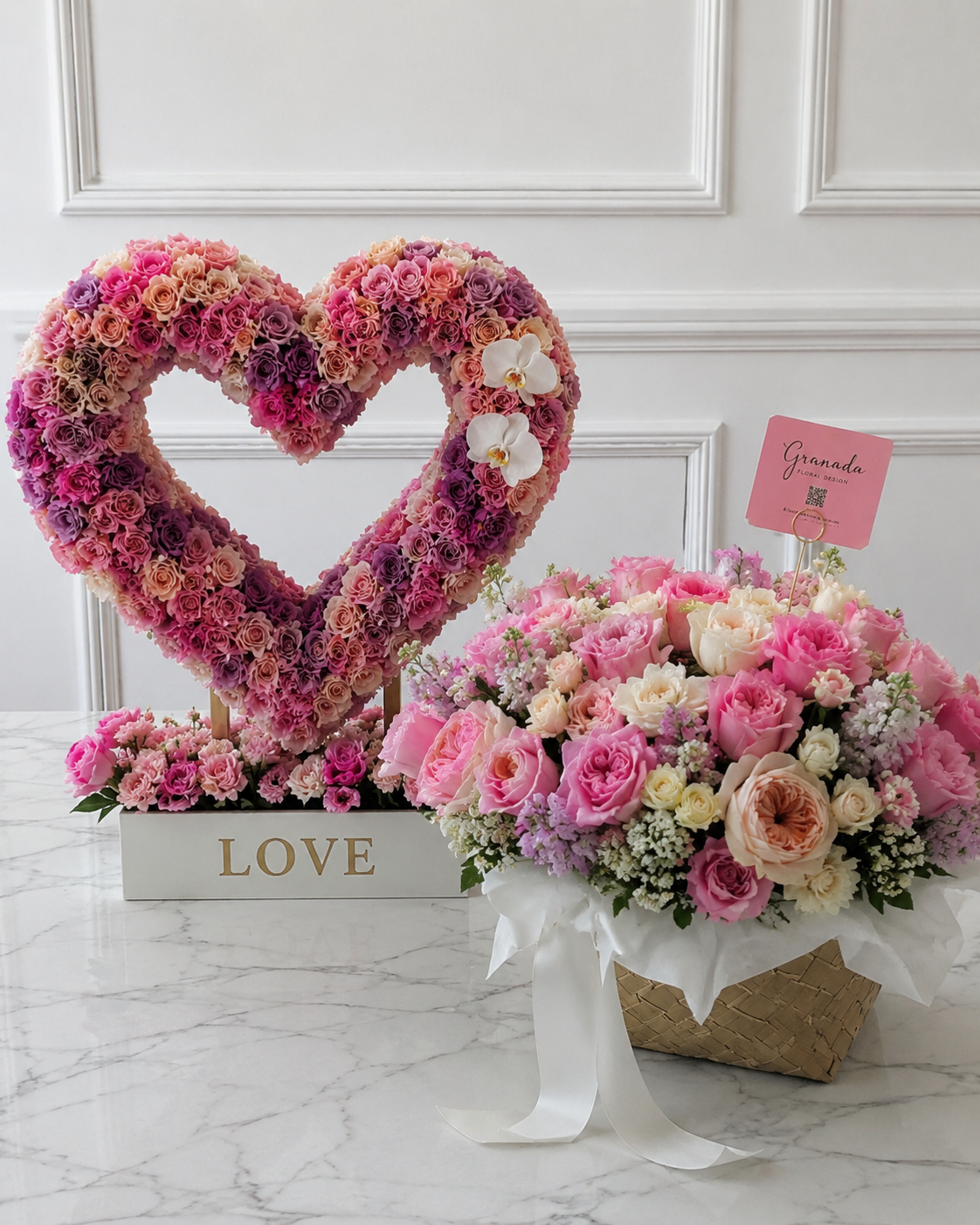Floral Heart Crown – Premium Rose & Hydrangea Heart Arrangement
