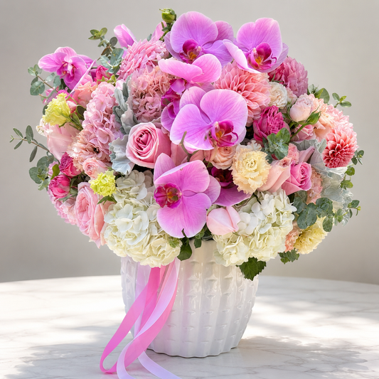 Orchid Garden Luxury Arrangement | Pink Orchids, Roses & Hydrangeas in Designer Vase | San Diego