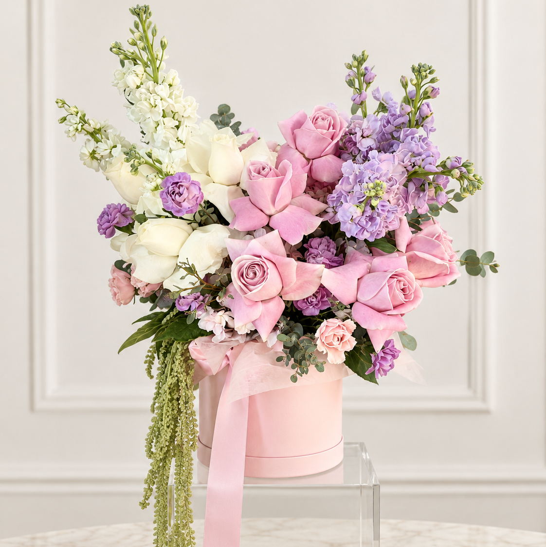White Romance Premium Flower Box | Roses, Ranunculus & Garden Roses | San Diego