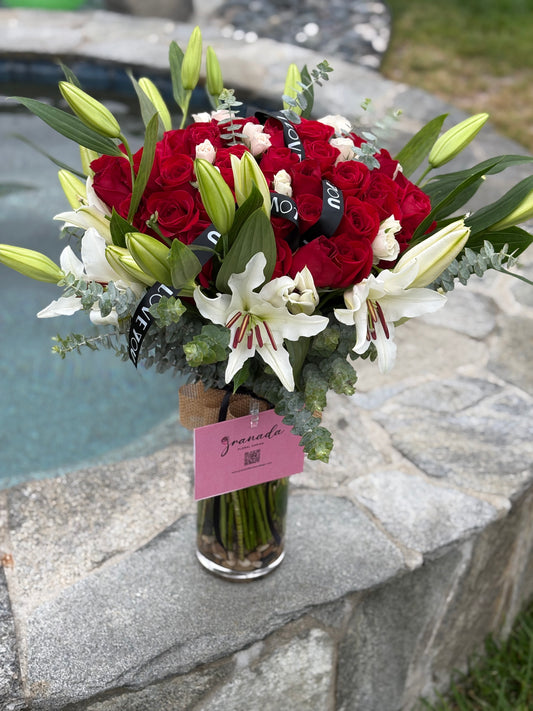 Lilys and roses in vase