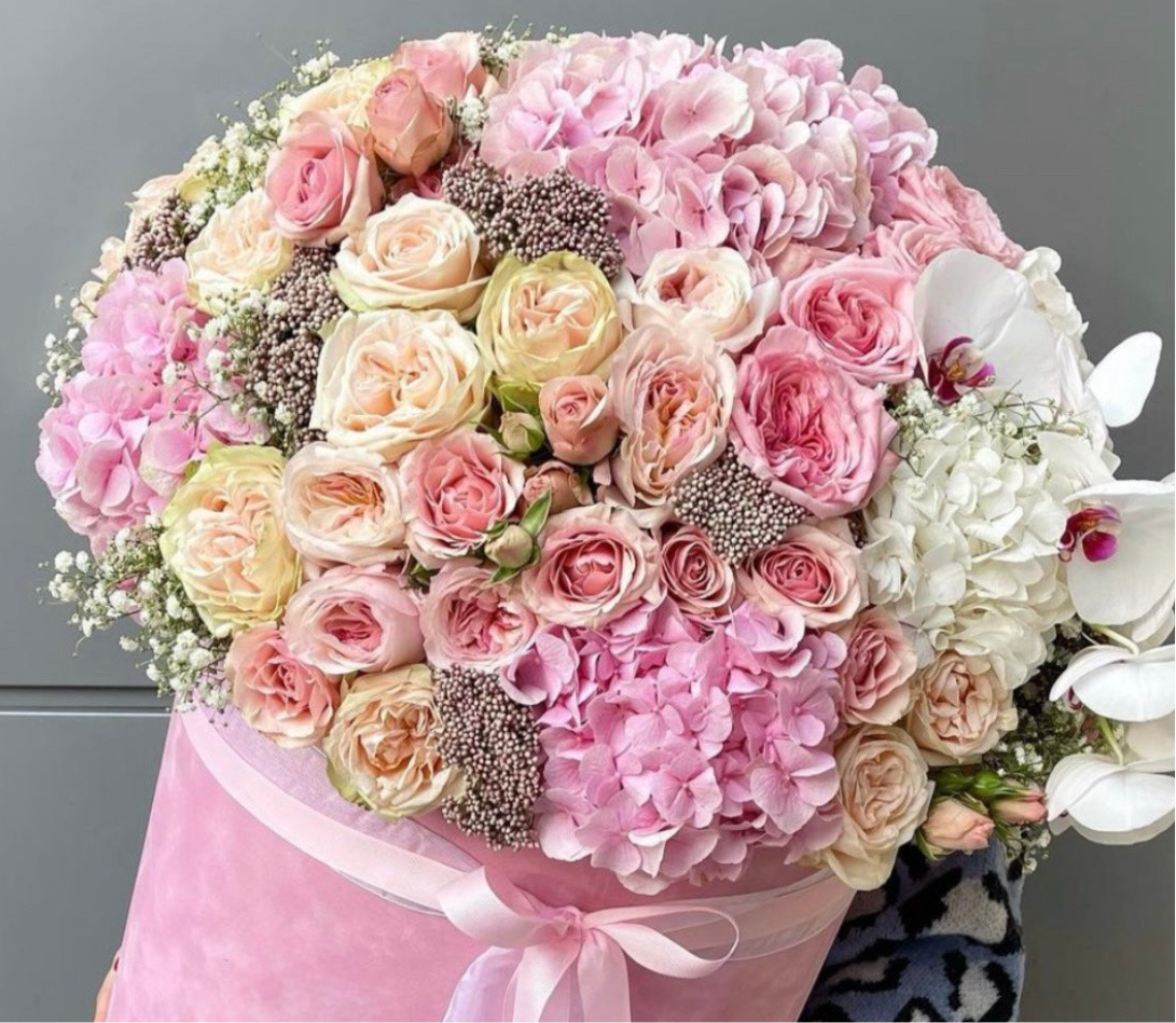 Luxury Flower Box – Pastel Roses & Hydrangeas
