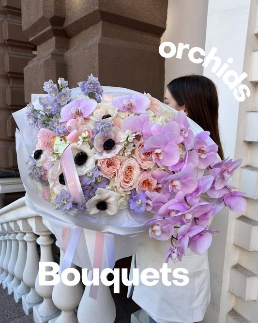 Luxury Pink Orchid & Seasonal Flower Bouquet – Elegant Fresh Arrangement