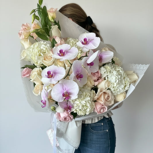Pink Orchid & Seasonal Flower Bouquet – Elegant Fresh Arrangement