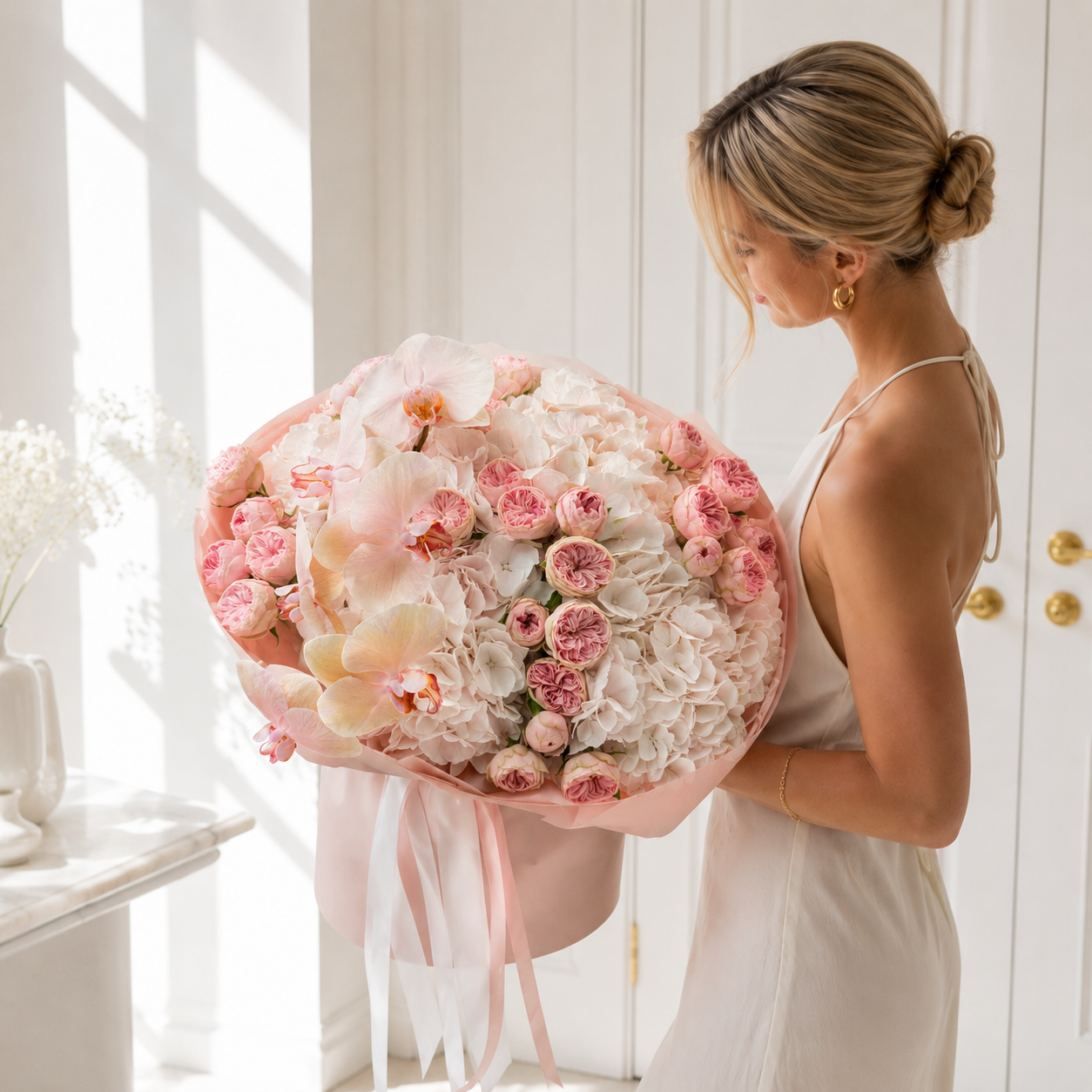 Russian-Style Flower Arrangement | Hydrangeas & Roses Bouquet San Diego – Granada Floral