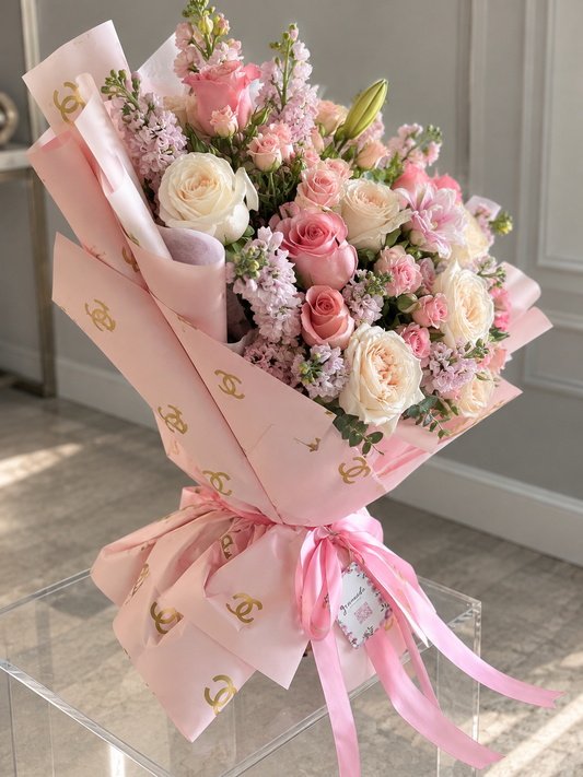 Blush Romance | Pink & Ivory Rose Bouquet