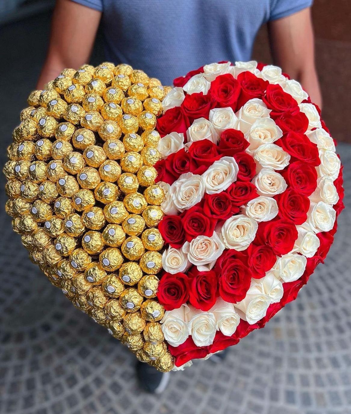 Luxury Heart Box with Red Roses & Ferrero Rocher Chocolates