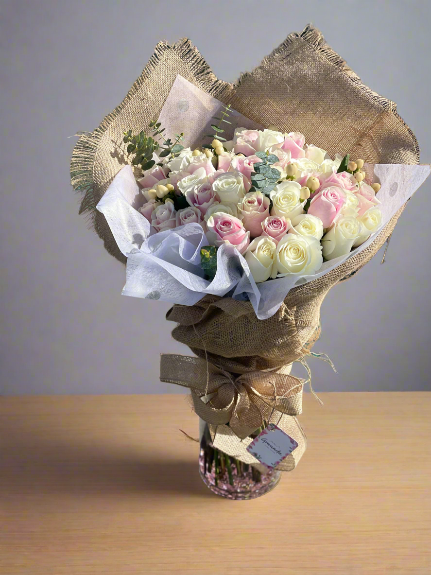 Luxury Pink & Ivory Roses Arrangement – San Diego Flower Delivery
