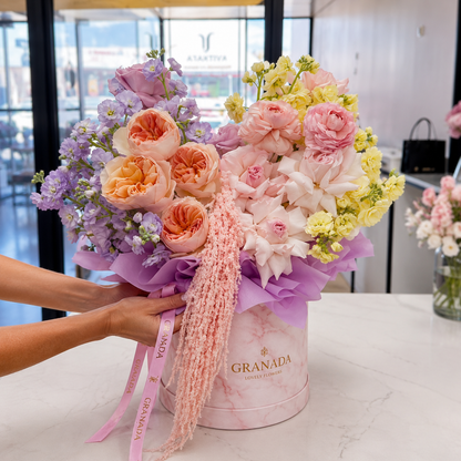 White Romance Premium Flower Box | Roses, Ranunculus & Garden Roses | San Diego