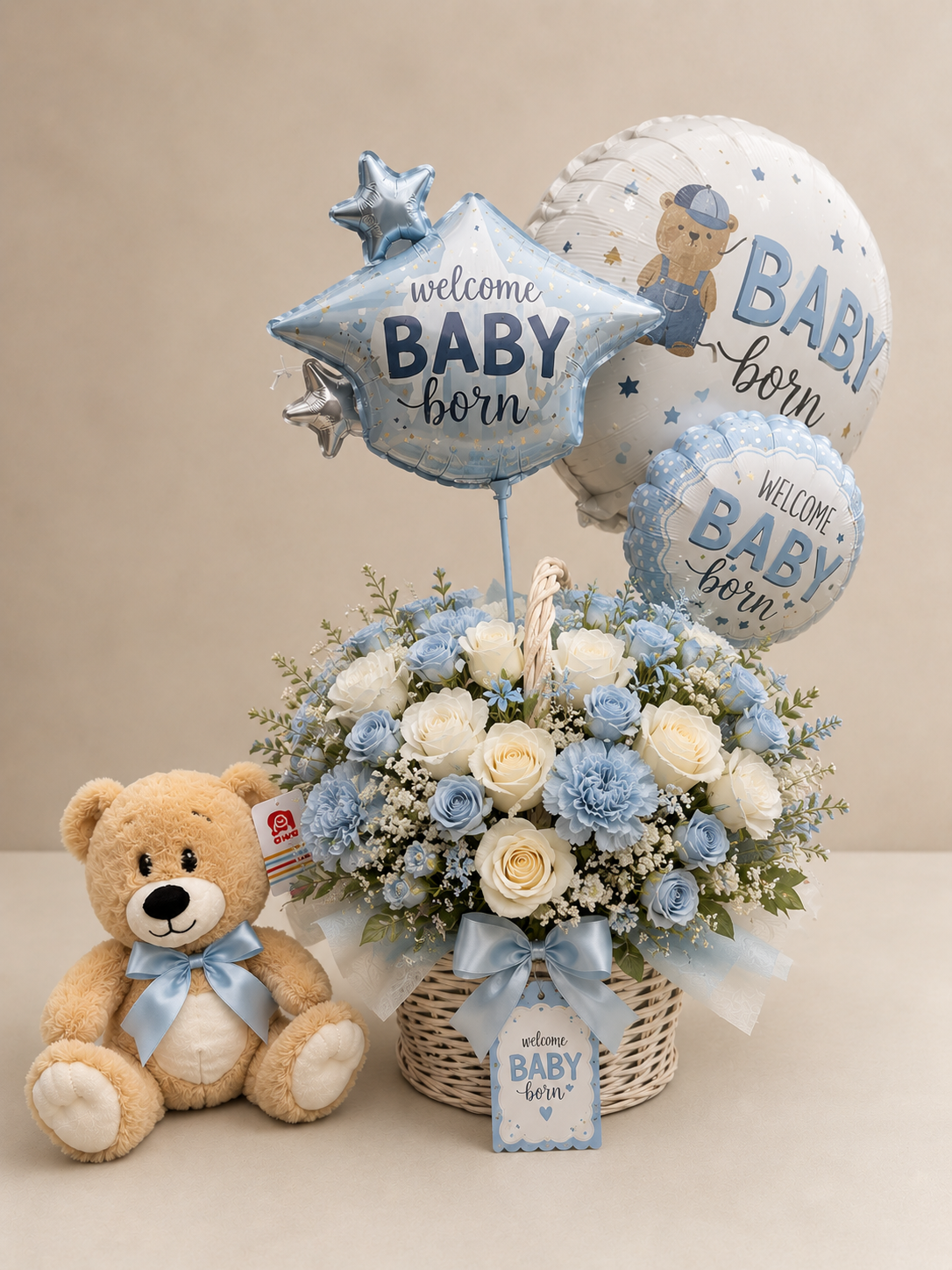 Granada Luxury Flower Basket with Teddy Bear & Balloons | Birthday, Graduation & New Baby Gift San Diego