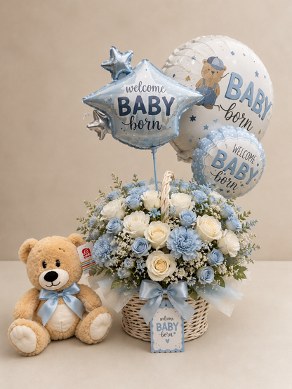 Granada Luxury Flower Basket with Teddy Bear & Balloons | Birthday, Graduation & New Baby Gift San Diego