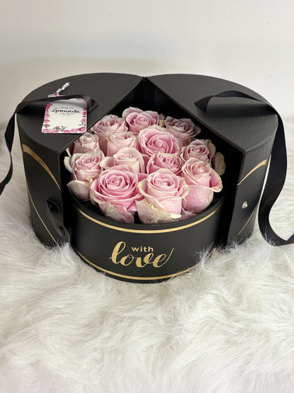 Luxury "With Love" Black Floral Box with Pink Roses - Granada Floral