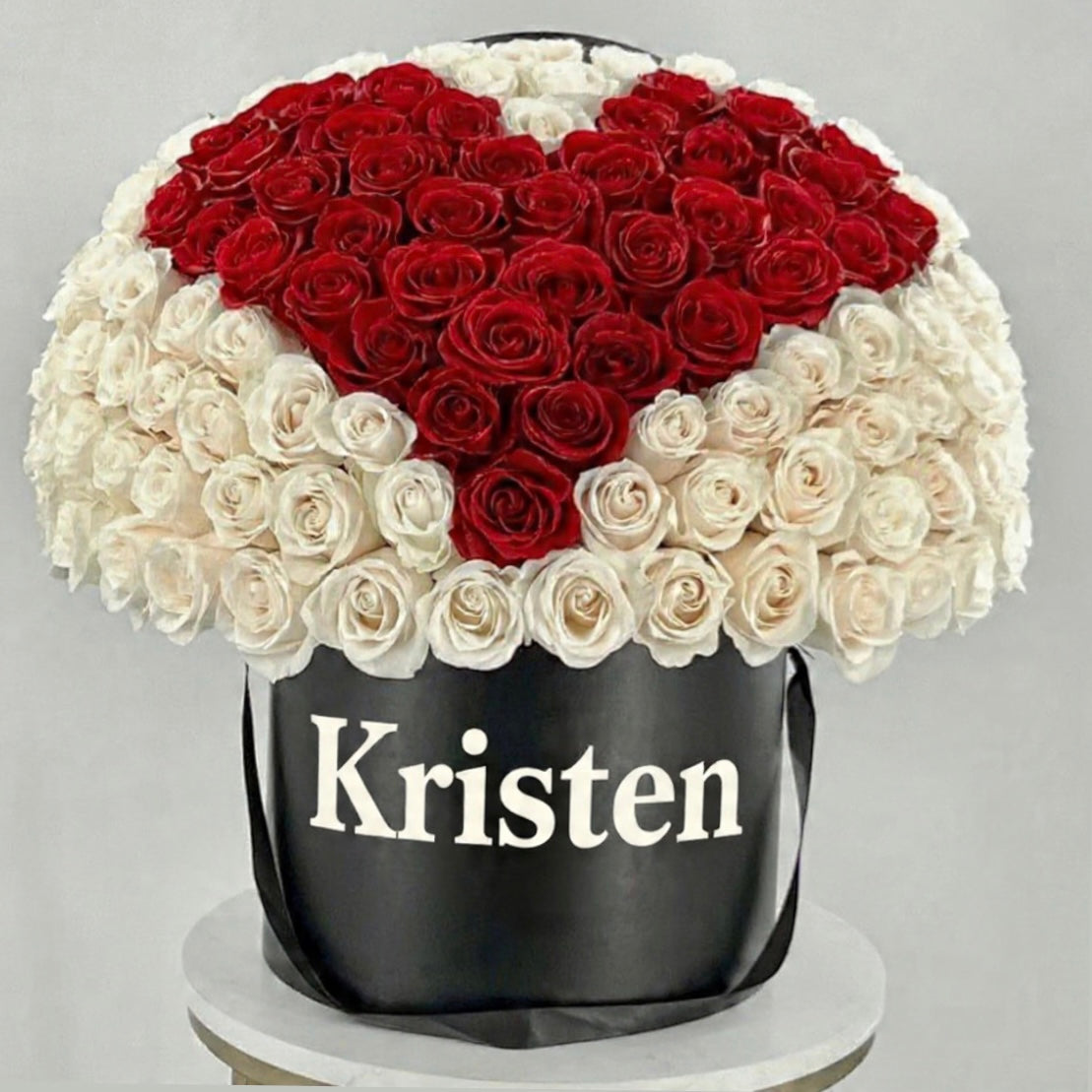 Luxury Heart-Shaped Rose Box – Red & White Roses