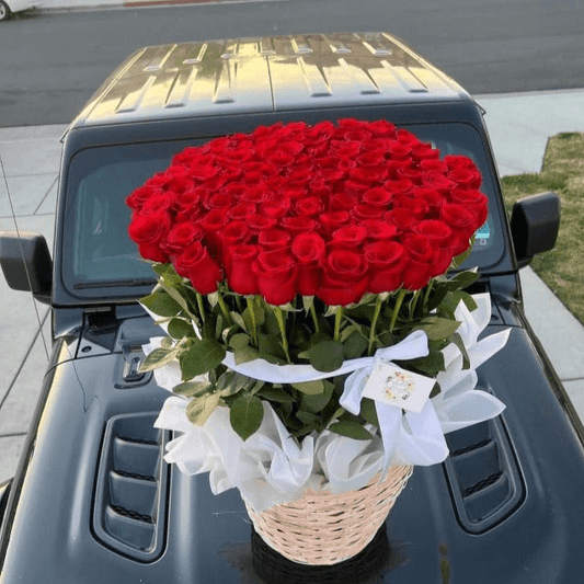 Radiate Elegance: Long-Stemmed Rose Basket for Unforgettable Moments 3 sizes