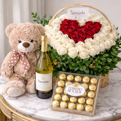 Granada Floral Heart Basket | Luxury Romantic Flower Basket San Diego