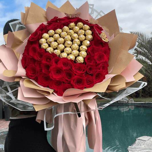 Custom Red chocolates hand tied bouquet