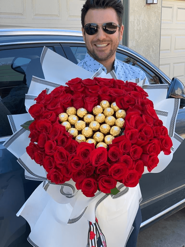 Custom Red chocolates hand tied bouquet