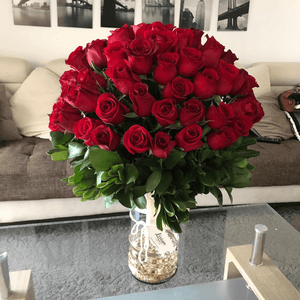 Floating roses in vase