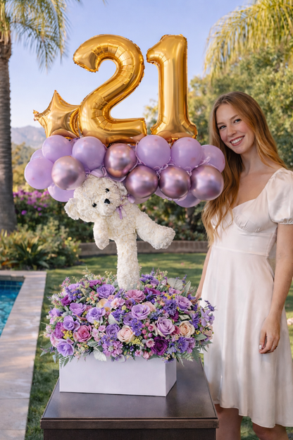 Luxury Birthday Flower & Balloon Arrangement – Custom Age (18, 21, 30, 40+) | Granada Floral San Diego