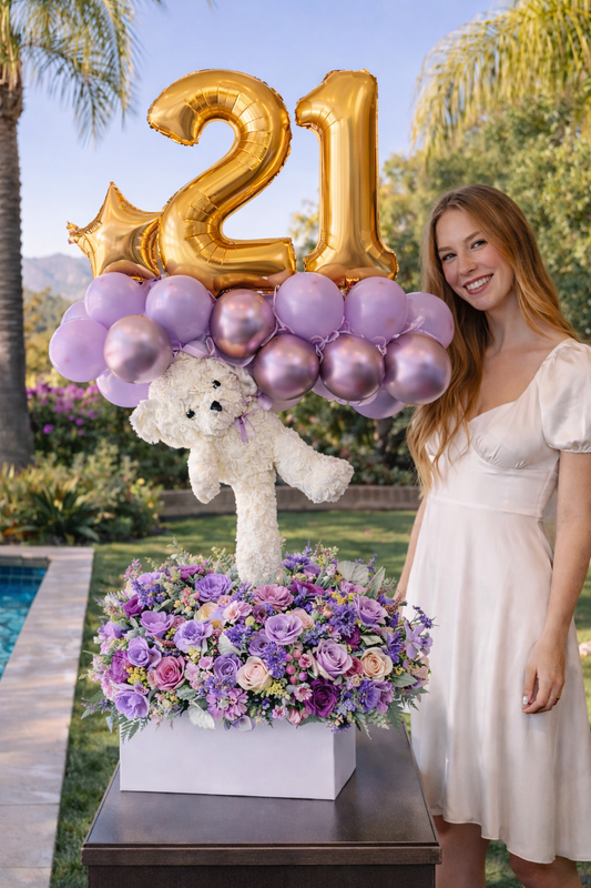 Luxury Birthday Flower & Balloon Arrangement – Custom Age (18, 21, 30, 40+) | Granada Floral San Diego
