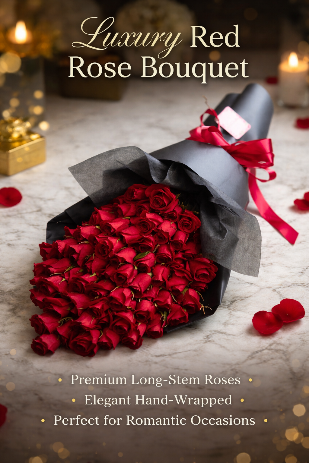 Luxury Red Rose Bouquet | Premium Long-Stem Roses Wrapped | Granada Floral San Diego