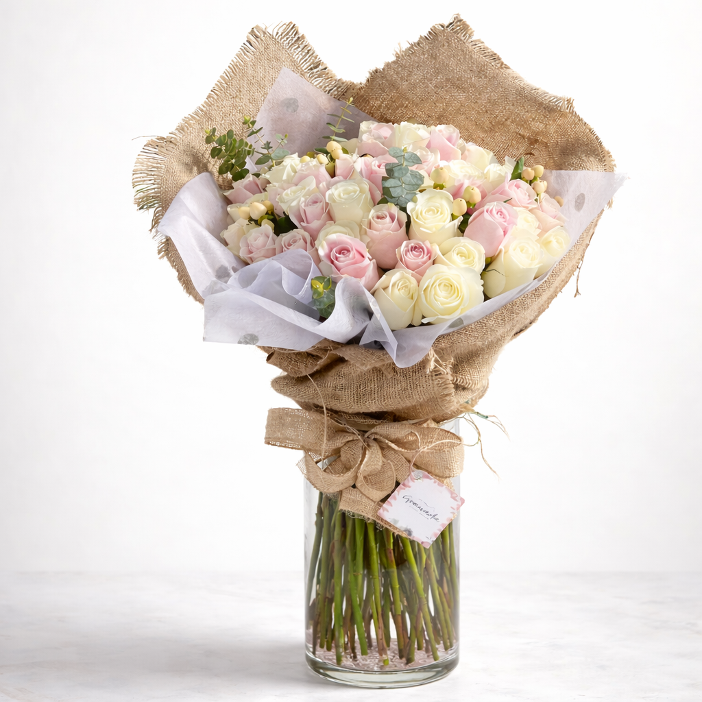 Luxury Pink & Ivory Roses Arrangement – San Diego Flower Delivery