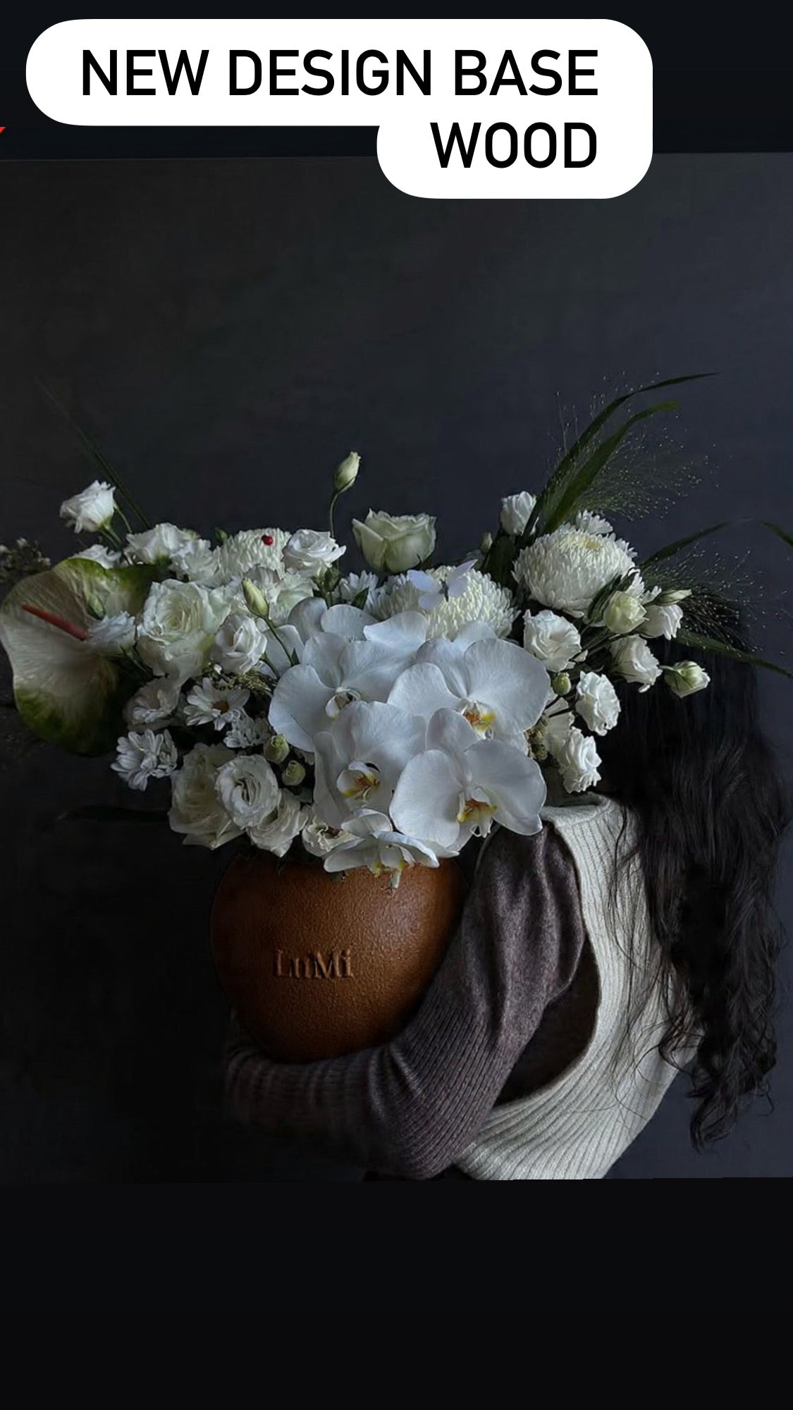 Rustic Luxury Orchid & Rose Designer Arrangement | Wooden Vase | San Diego Same-Day Flower Delivery | Granada Floral bowl
