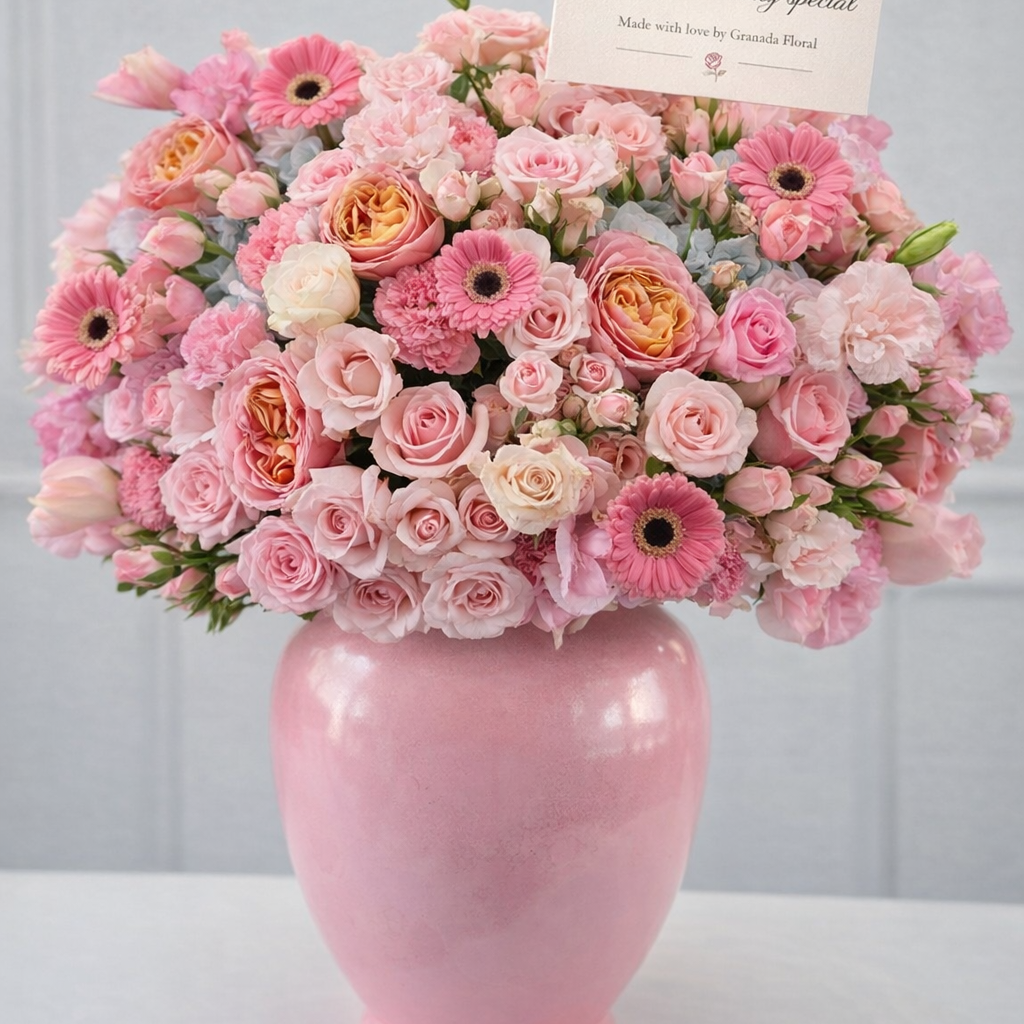 Luxury Violet & White Rose Arrangement – Ceramic Vase