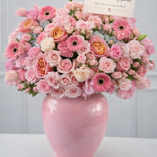 Luxury Violet & White Rose Arrangement – Ceramic Vase