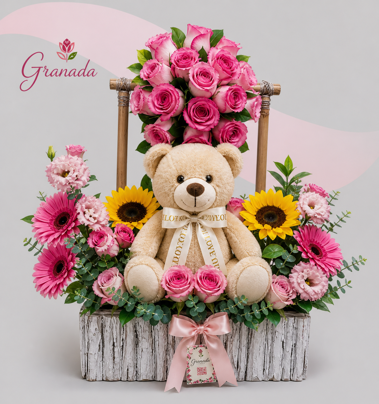 Romantic Luxury Rose Arrangement with Plush Gift