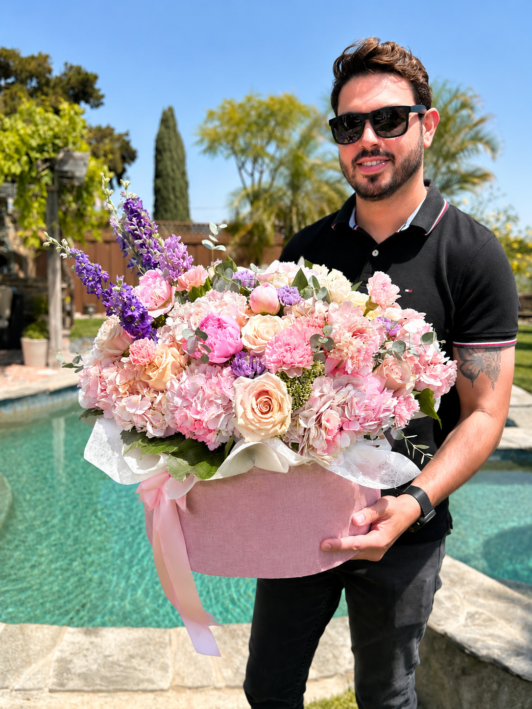 Pastel Luxury Flower Box — Blush Roses, Peonies or Orchids Hydrangeas | Granada Floral San Diego