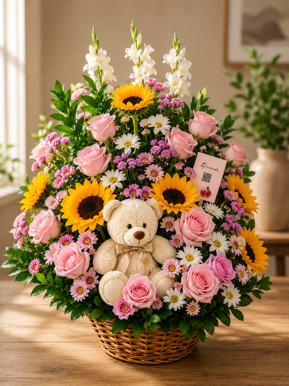 Luxury Flower Basket with Teddy Bear