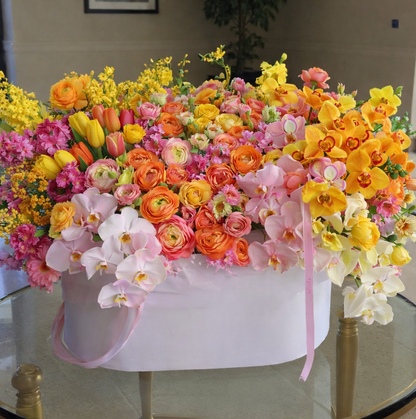 Oval Basket – Roses, Orchids & Spring Blooms